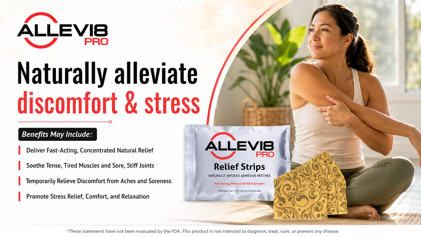Naturally infused ALLEVI8 PRO adhesive patches
