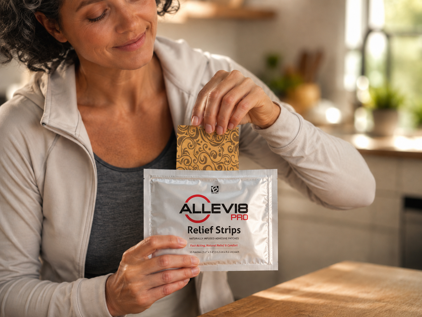 Removing an ALLEVI8 PRO strip from its resealable pouch